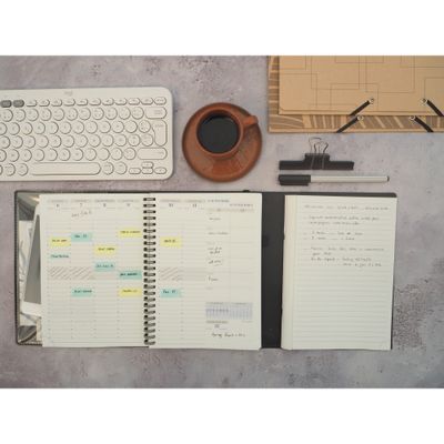 Agenda de bureau spiralé 16 mois All in One - 1 semaine sur 2 pages - 15 x 21 cm - bleu - Exacompta