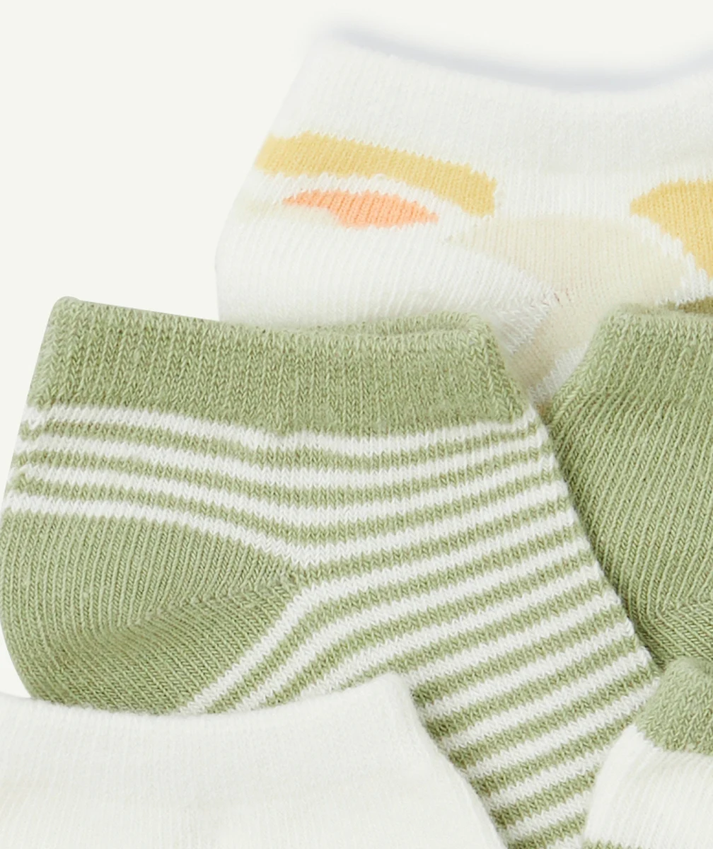 lot de 5 paires de socquettes garçon vert et blanc avec imprimés