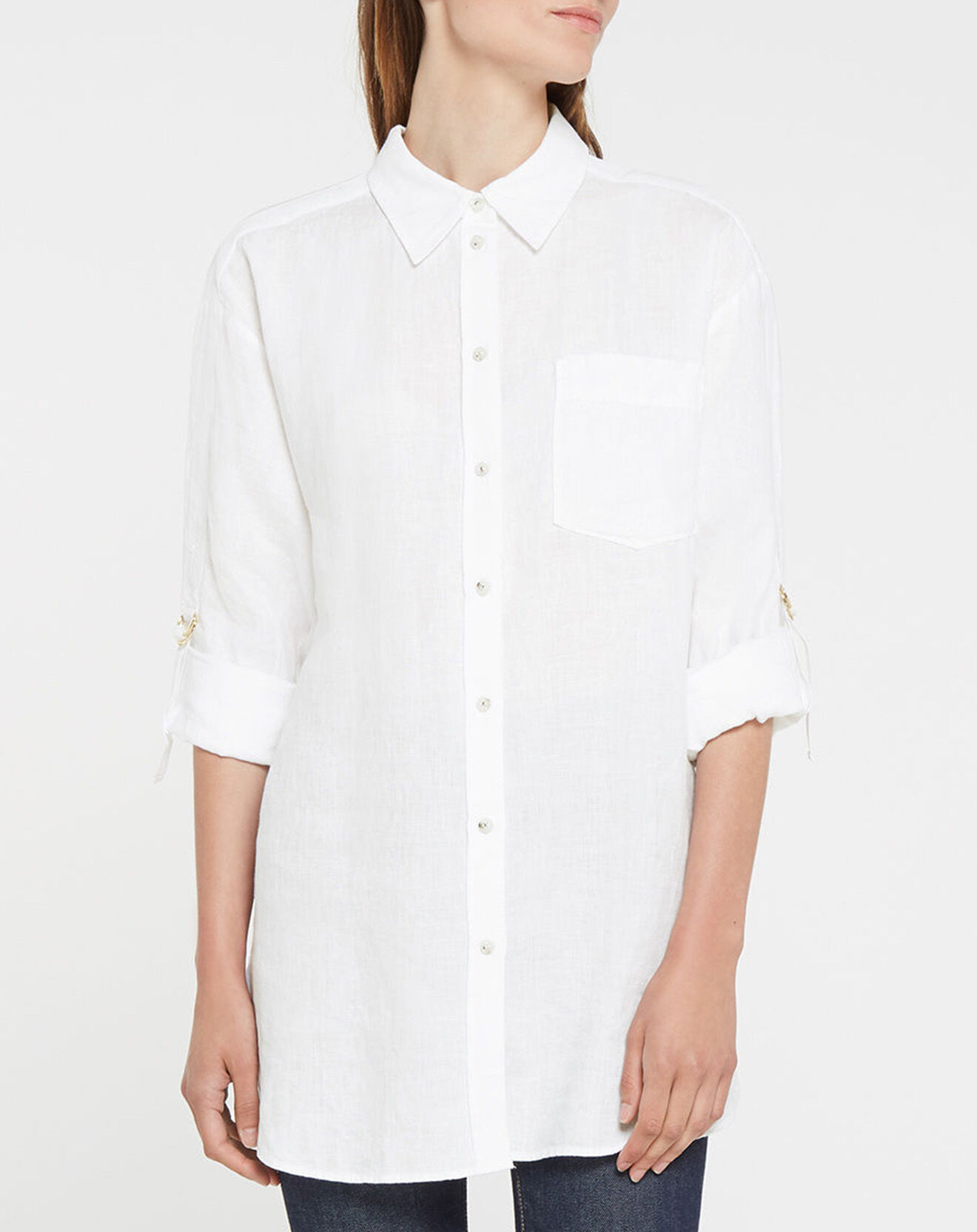 Tommy Hilfiger Chemise 100% Lin Abo Boyfriend blanche