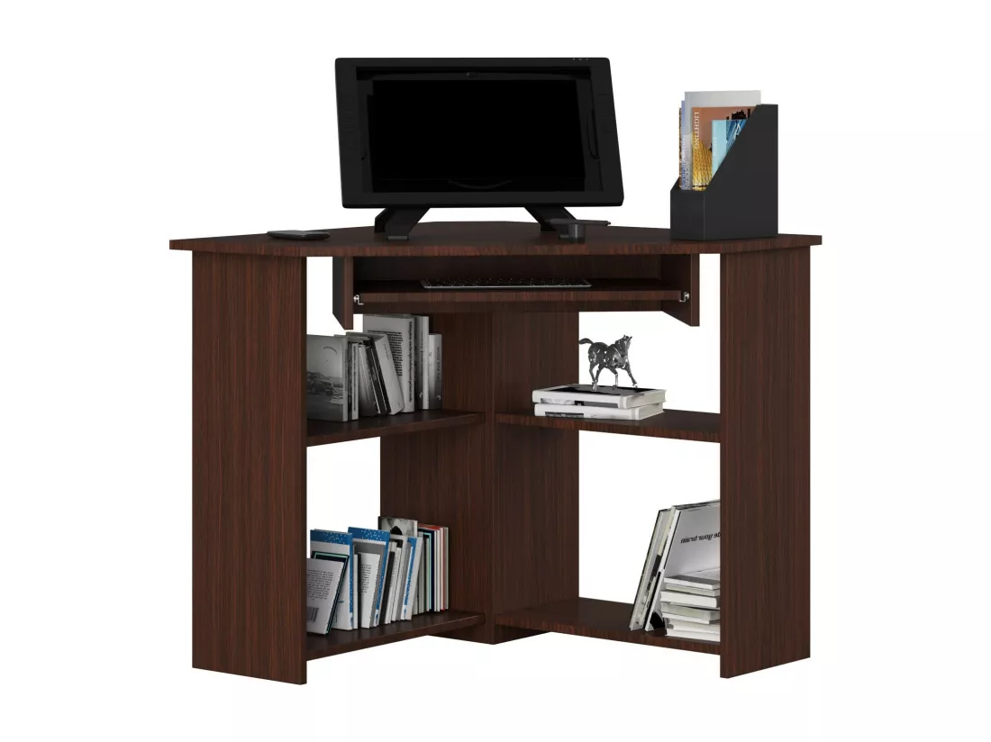Bureau d'ordinateur AKORD d'angle TED Wengé 80 cm façade Wengé 5 étagères 80x80x74 cm