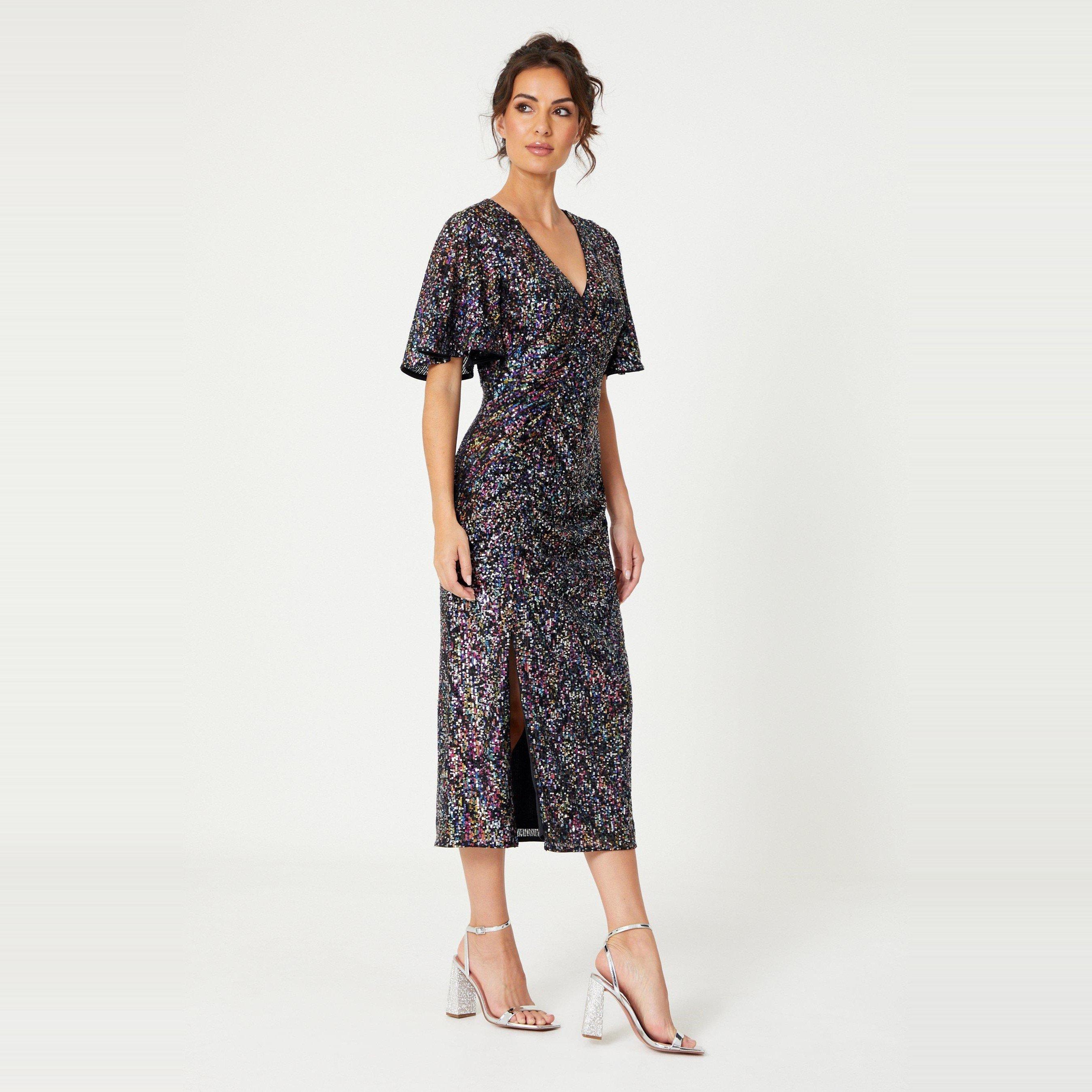 Be You Sequin Sequin V Neck Midi Dress