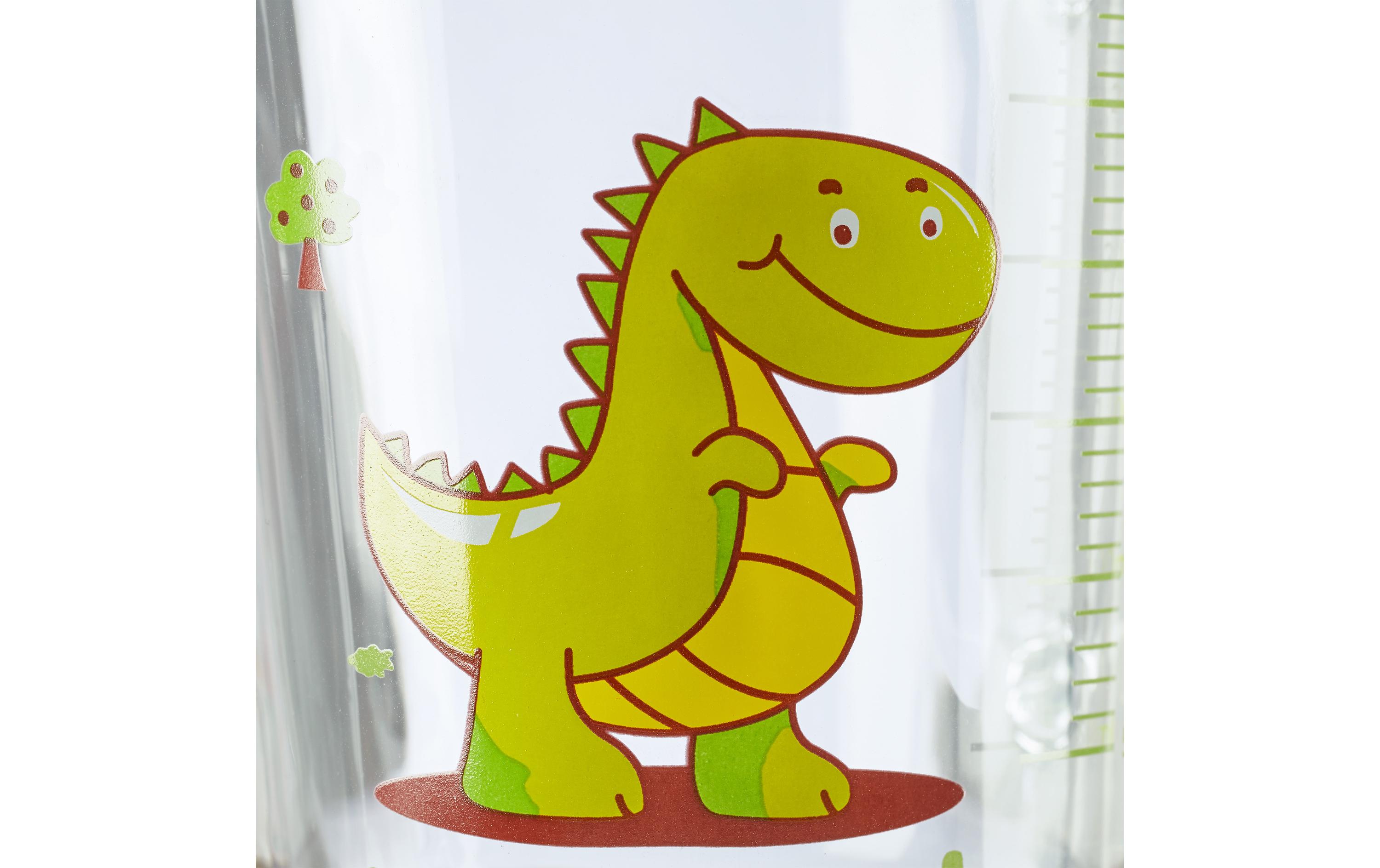 Kindertrinkbecher Dino 400 ml 2er Set, GlasNiedliches Gläser-Set mit Deckel und Strohhalm