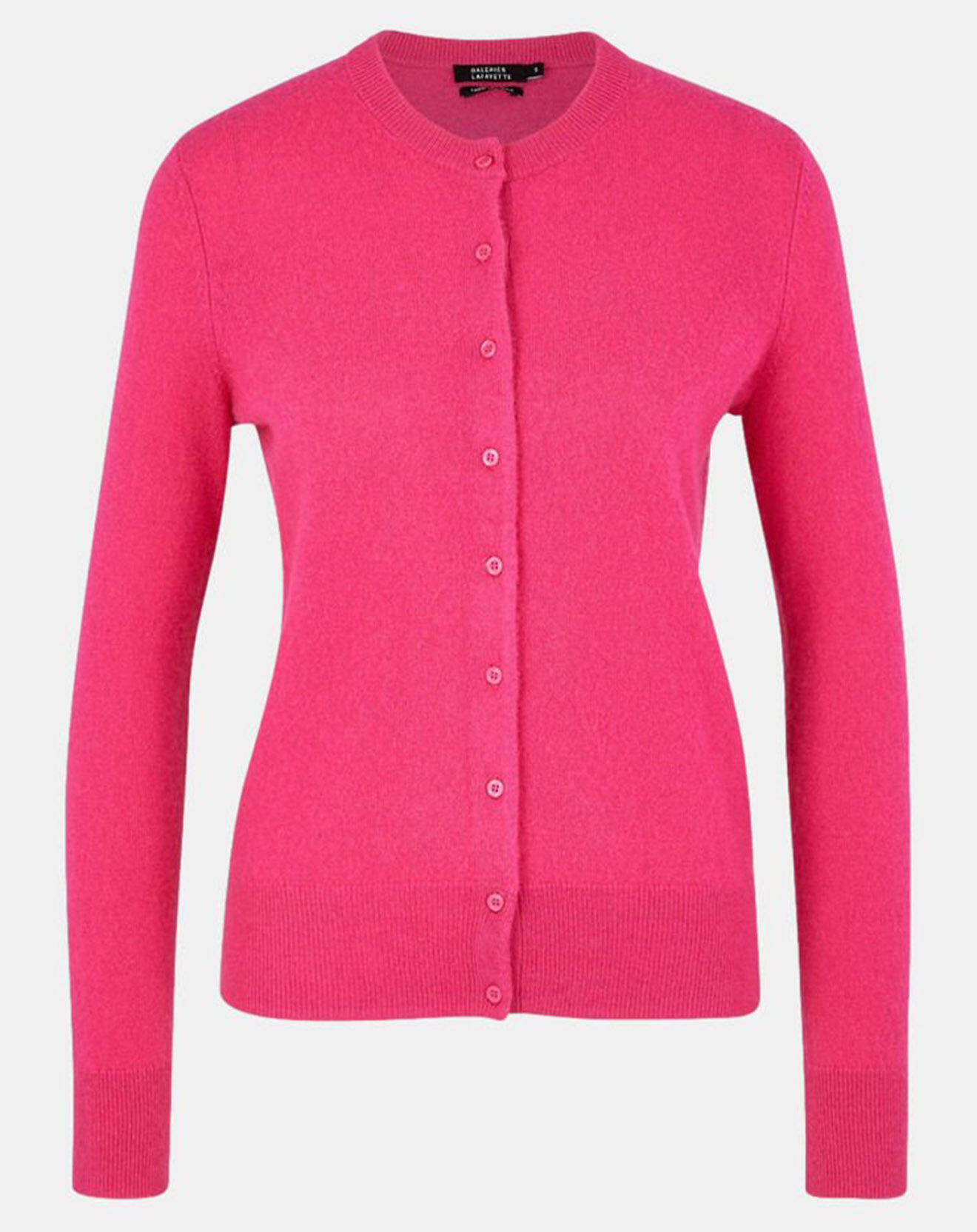 Galeries Lafayette Cardigan 100% Cachemire Zacao col rond rose