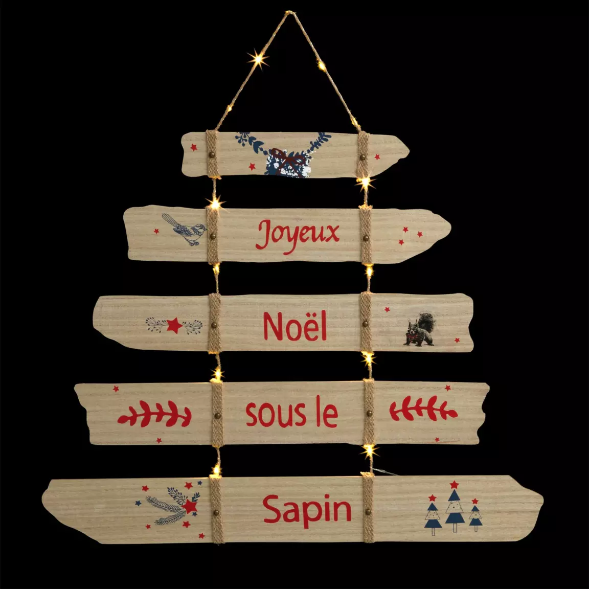 Pancarte de Noël illuminée à piles (H80 cm) Sapin Blanc chaud