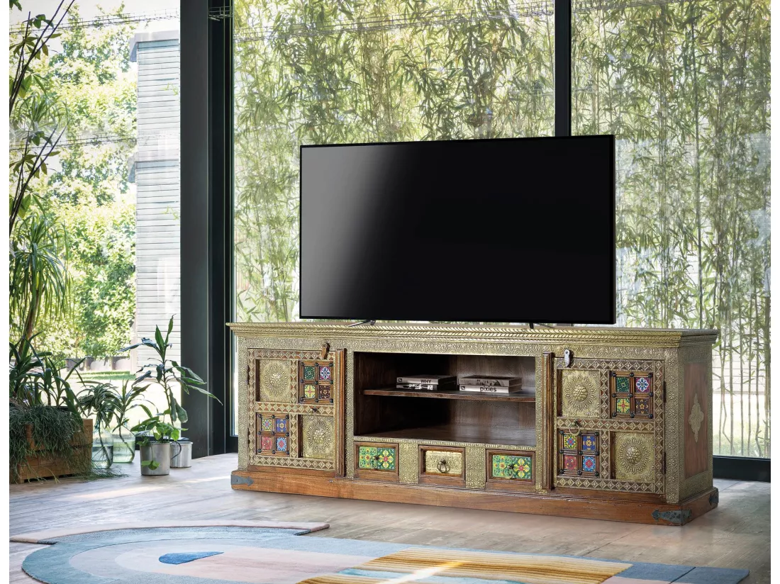 Meuble TV fait main avec détails en carrelage. Marrón.Giner y Colomer.60x40x180