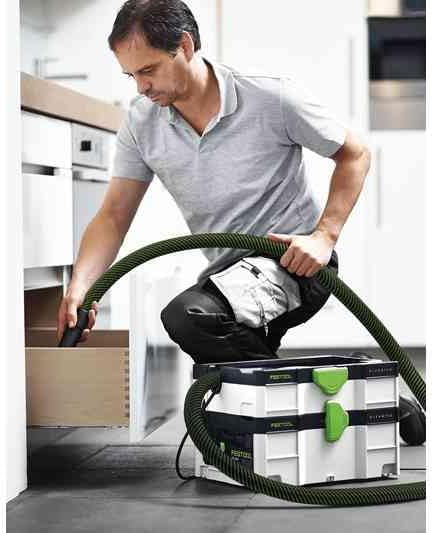 Festool Absaugmobil CTL SYS CLEANTEC (mit Filtersack montiert, Saugschlauch mit Winkeldrehausgleich saugerseitig, Polsterdüse, Fugendüse, Tragegurt)