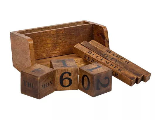 Calendrier à quatre cubes en bois marron 14,5x4,5x5h