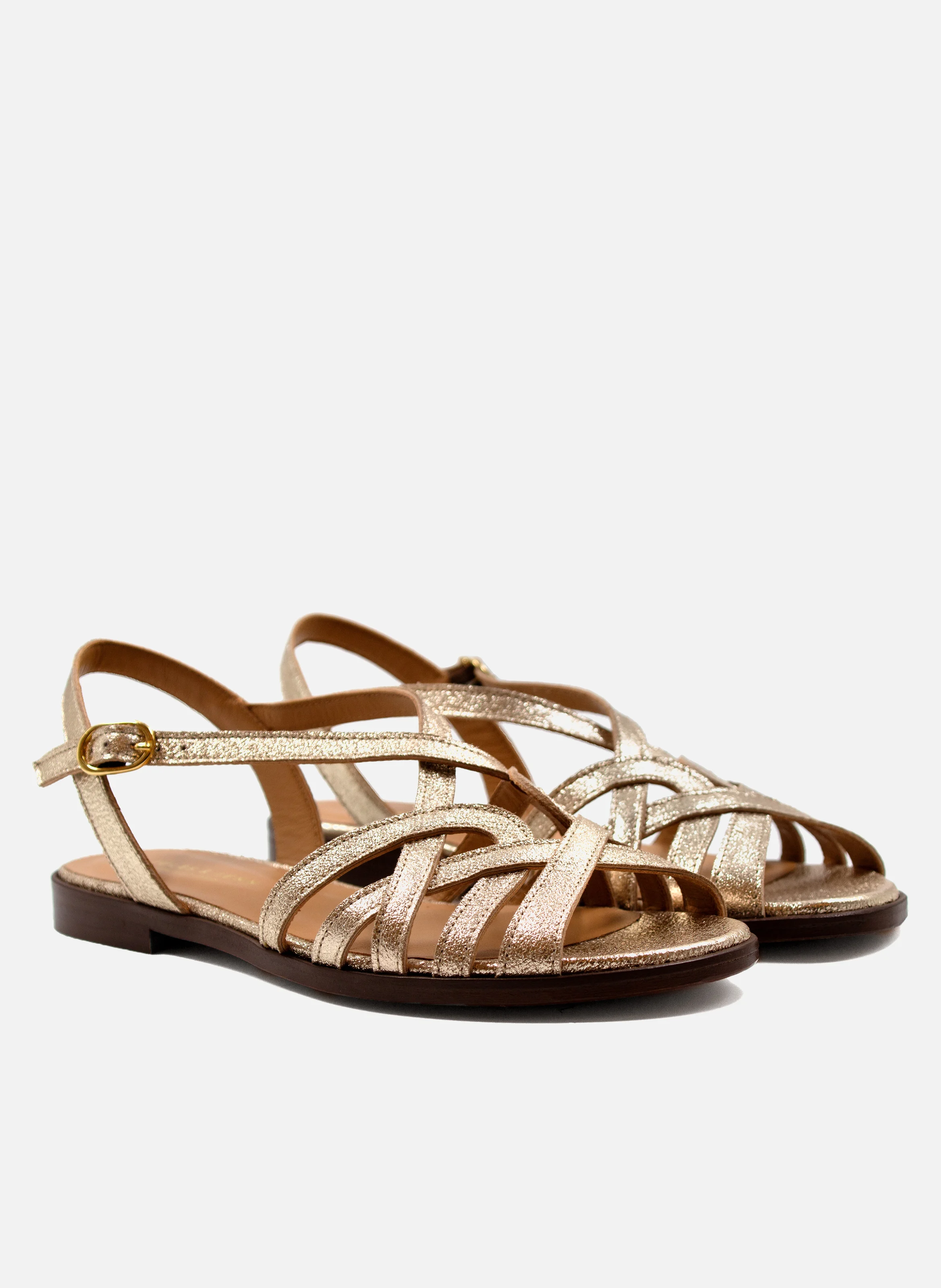 Sandales plates brides cuir métallisé | Doré