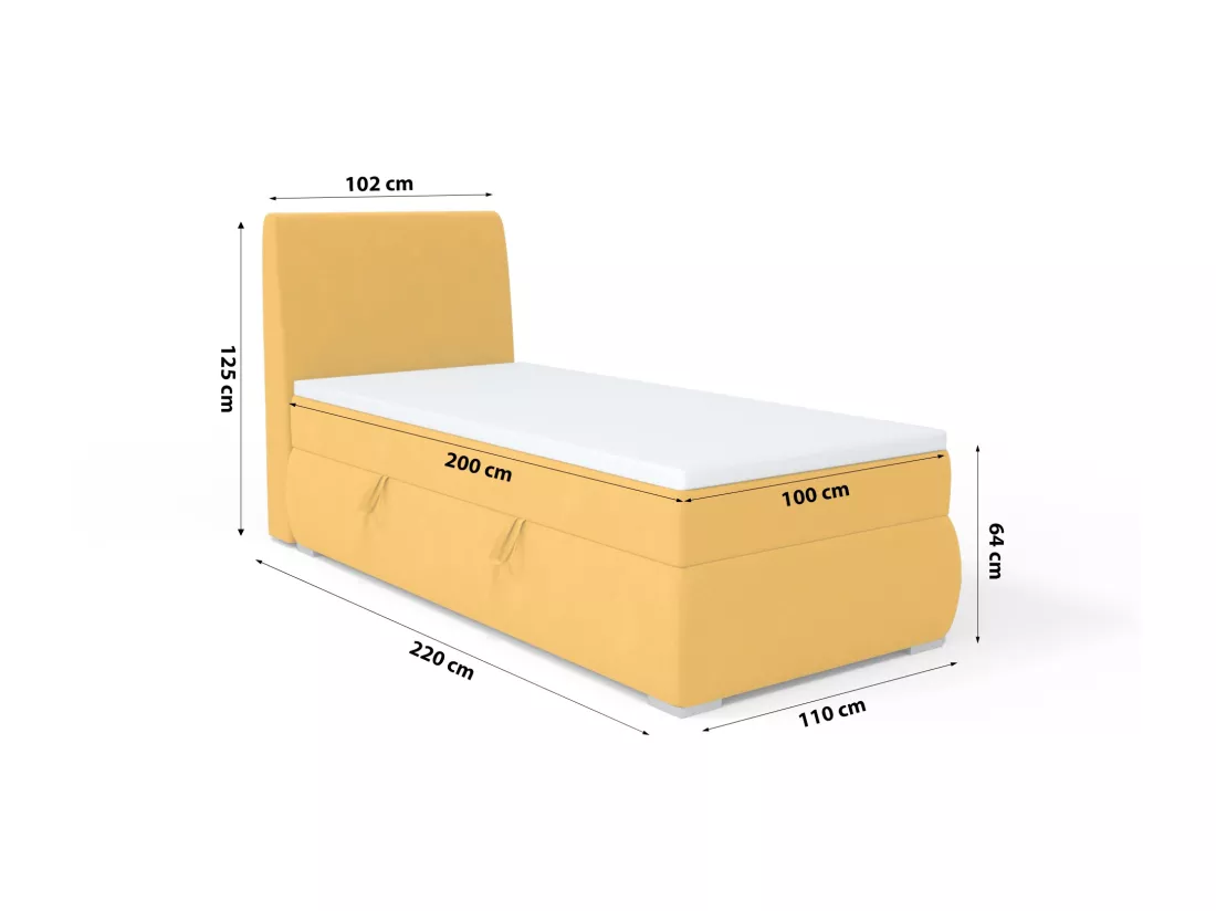 LIT BOXSPRING avec coffre de rangement Buffalo Mini côté gauche 100x200 cm, Fancy 48 (Jaune)