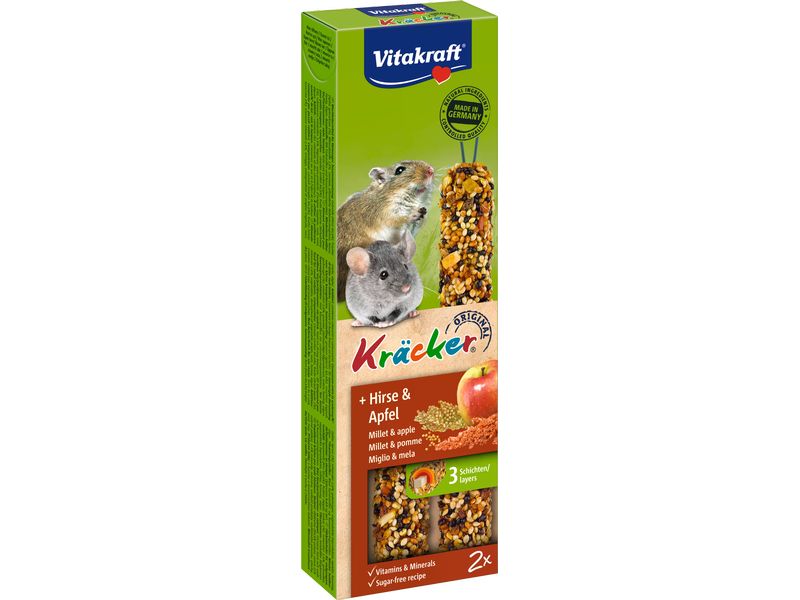 Vitakraft Snack Kräcker Hirse & Apfel, 2 Stück Mischfuttermittel für Kleinnager