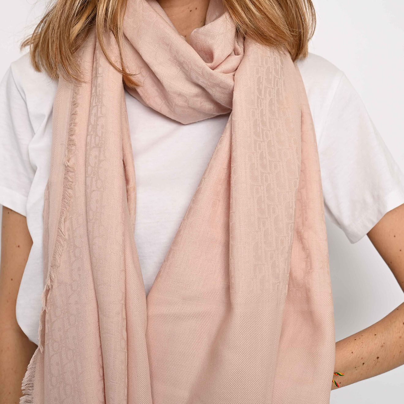 Dior Étole en Soie, Laine & Coton rose clair - Très bon état - 200x110 cm