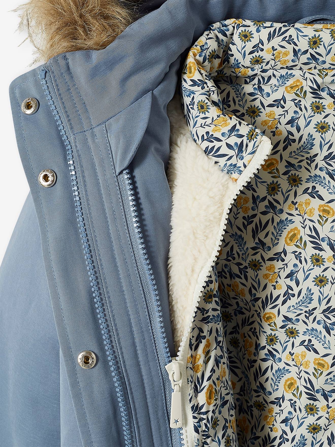 Parka com capuz 3 em 1, verde-escura lisa para meninas