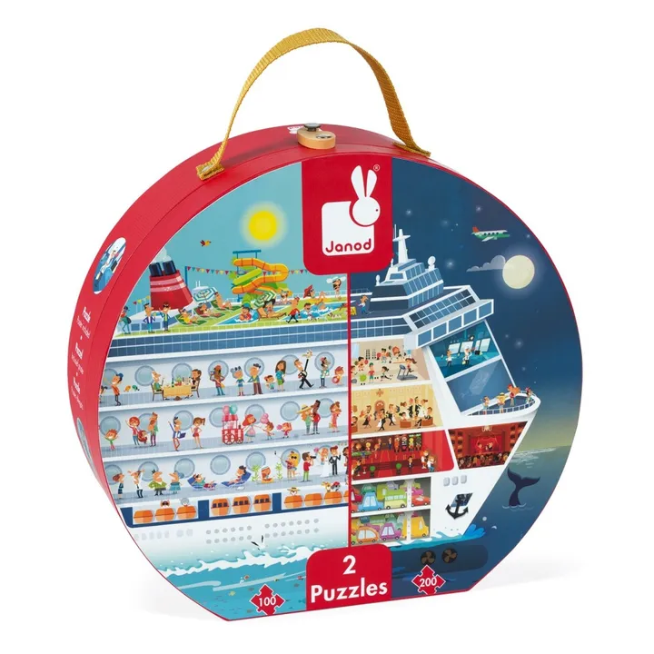 Janod Puzzle bateau de croisière - Set de 2 puzzles 100 et 200 pièces