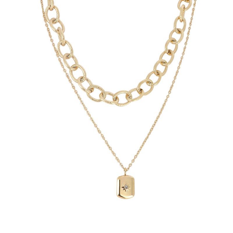 Collier double rangs en acier doré