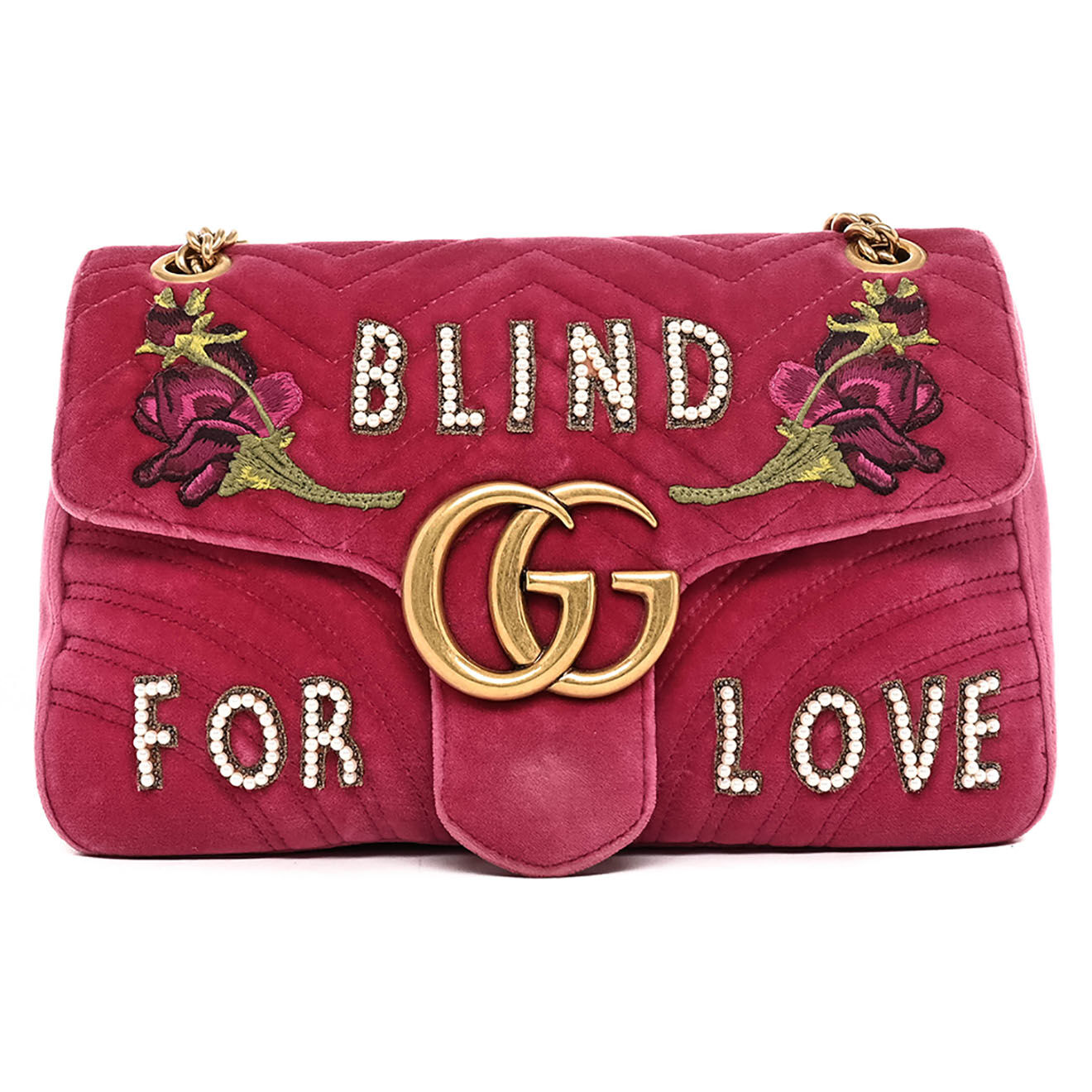 Gucci Sac bandoulière en Velours Marmont MM rose - Très bon état - L.29 cm
