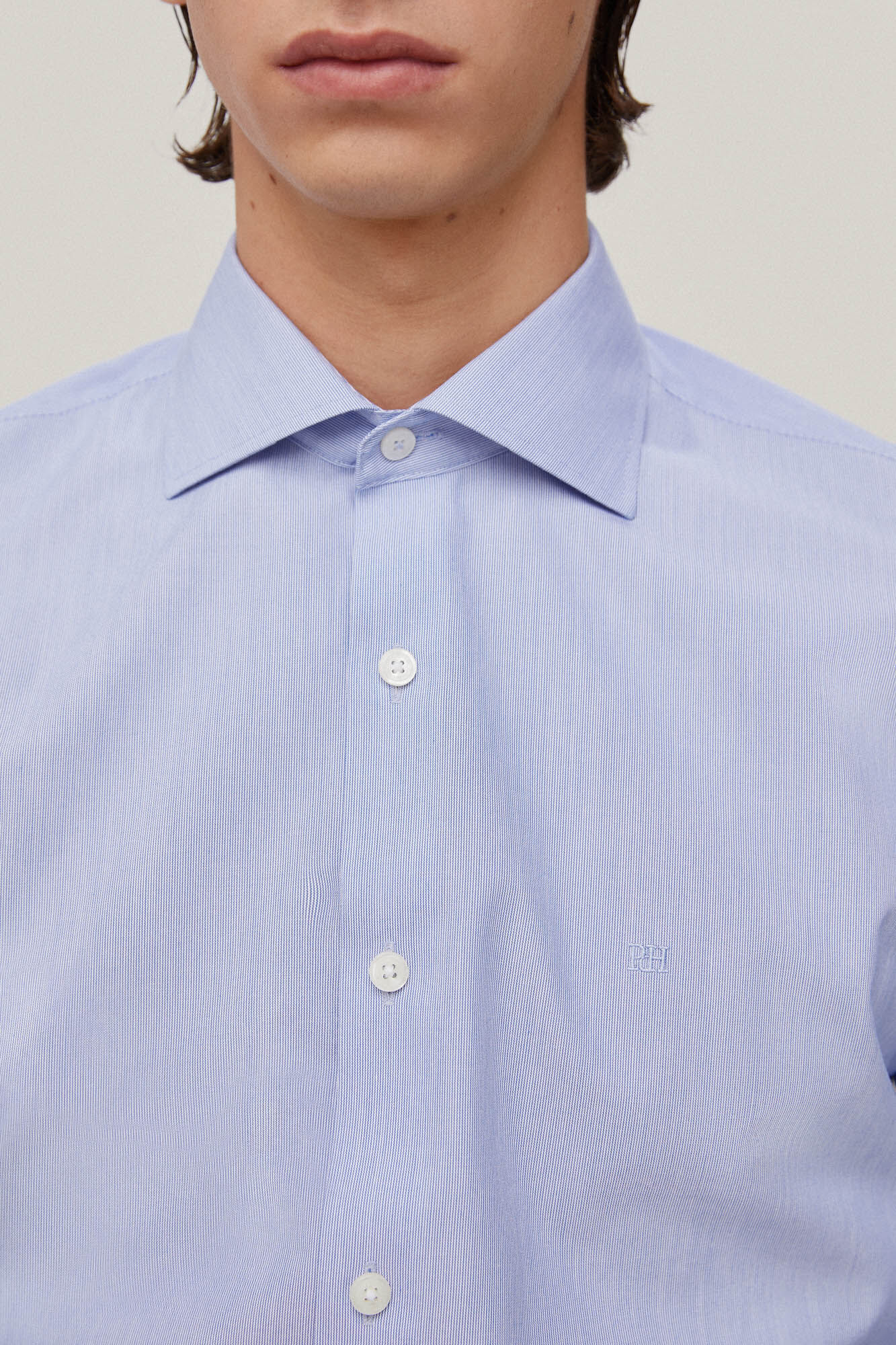 Camisa social listrada com estampa de mil listras, não precisa passar e é antimanchas - Azul