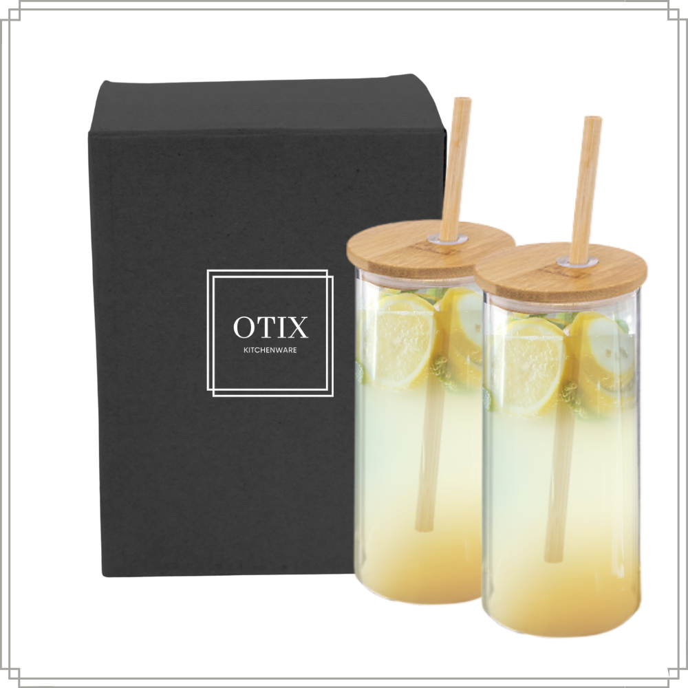 Orange85 drinkglazen met bamboo deksel