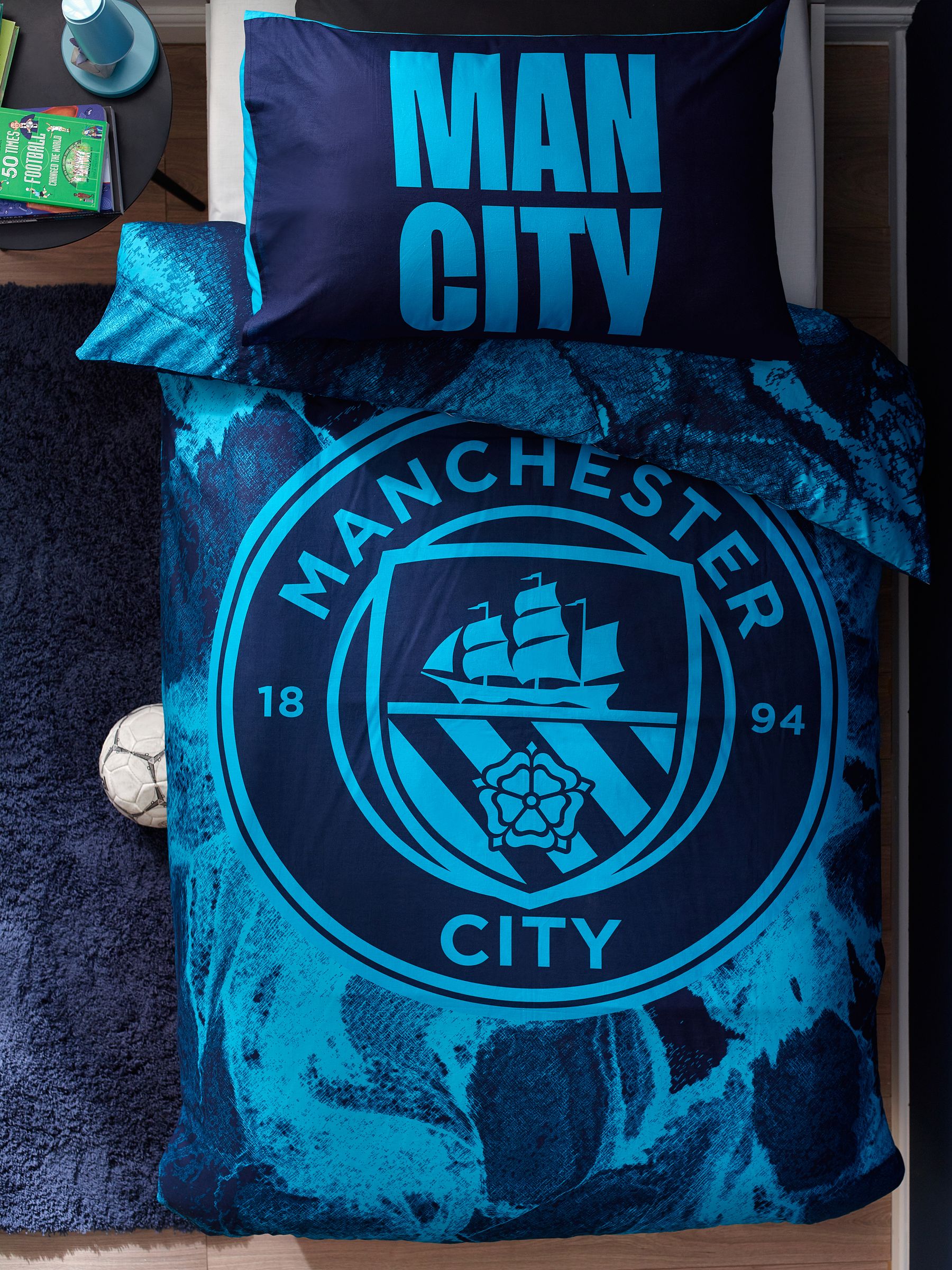 Manchester City 100% katoenen dekbedovertrek en kussensloopset voor eenpersoonsbed
