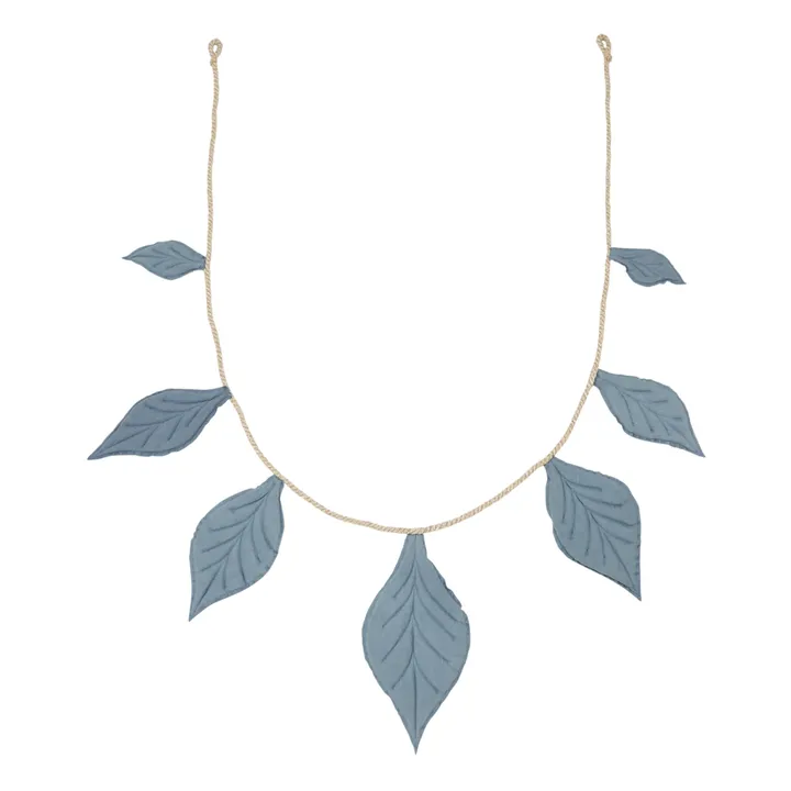 Ila y Ela Guirlande décorative Feuilles en lin | Bleu