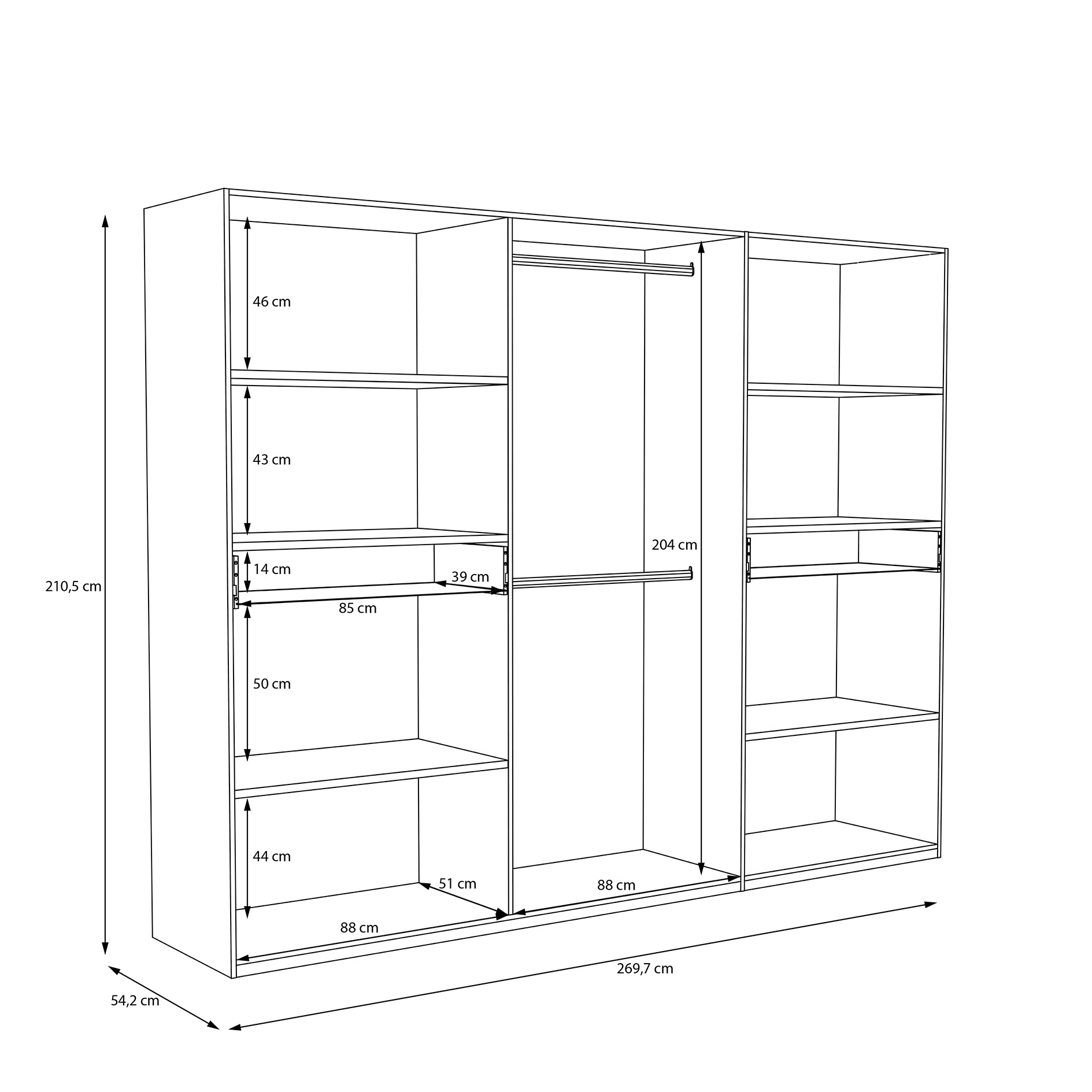 Drehtürenschrank - weiß - 10 Türen - 269,7 cm