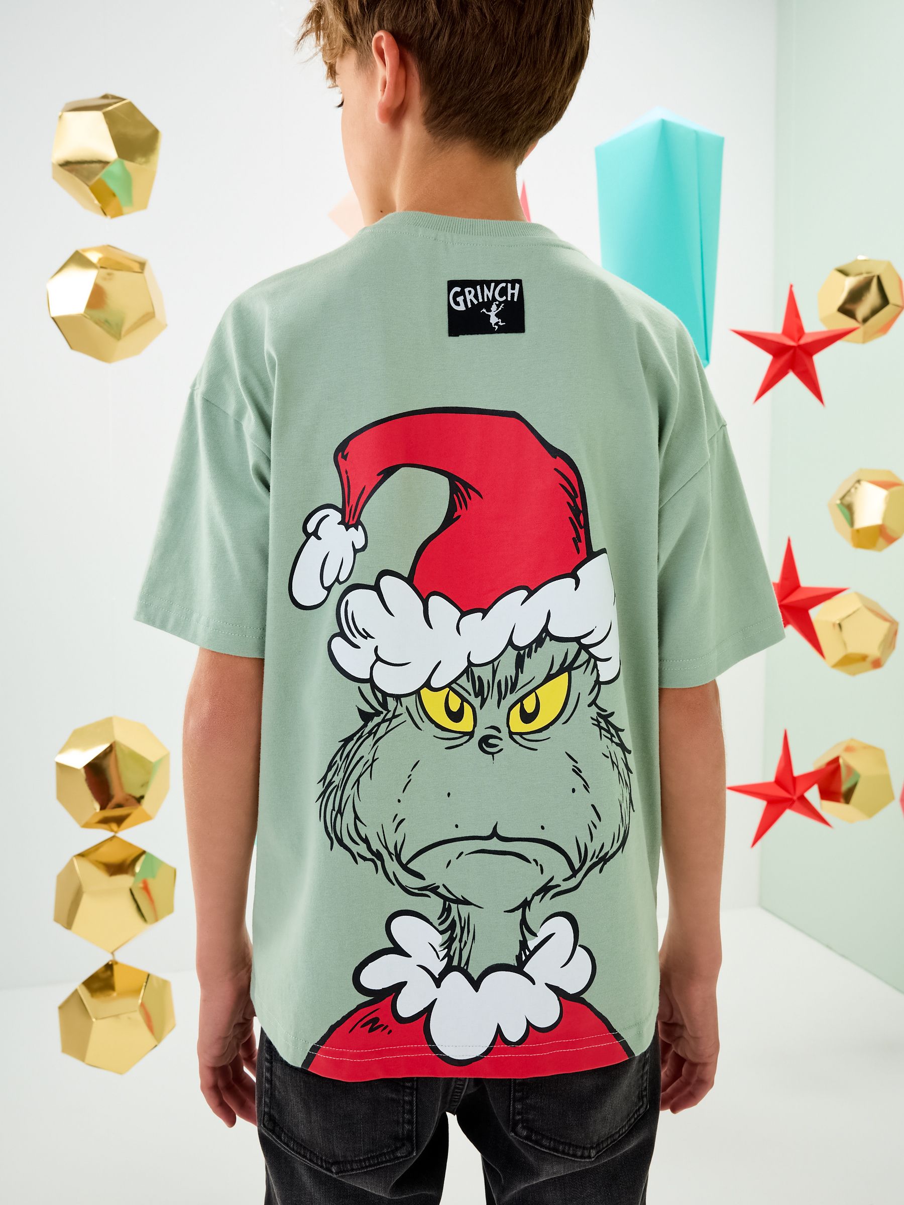 Saliegroene Grinch - Kerstshirt met korte mouwen (3-16 jr)