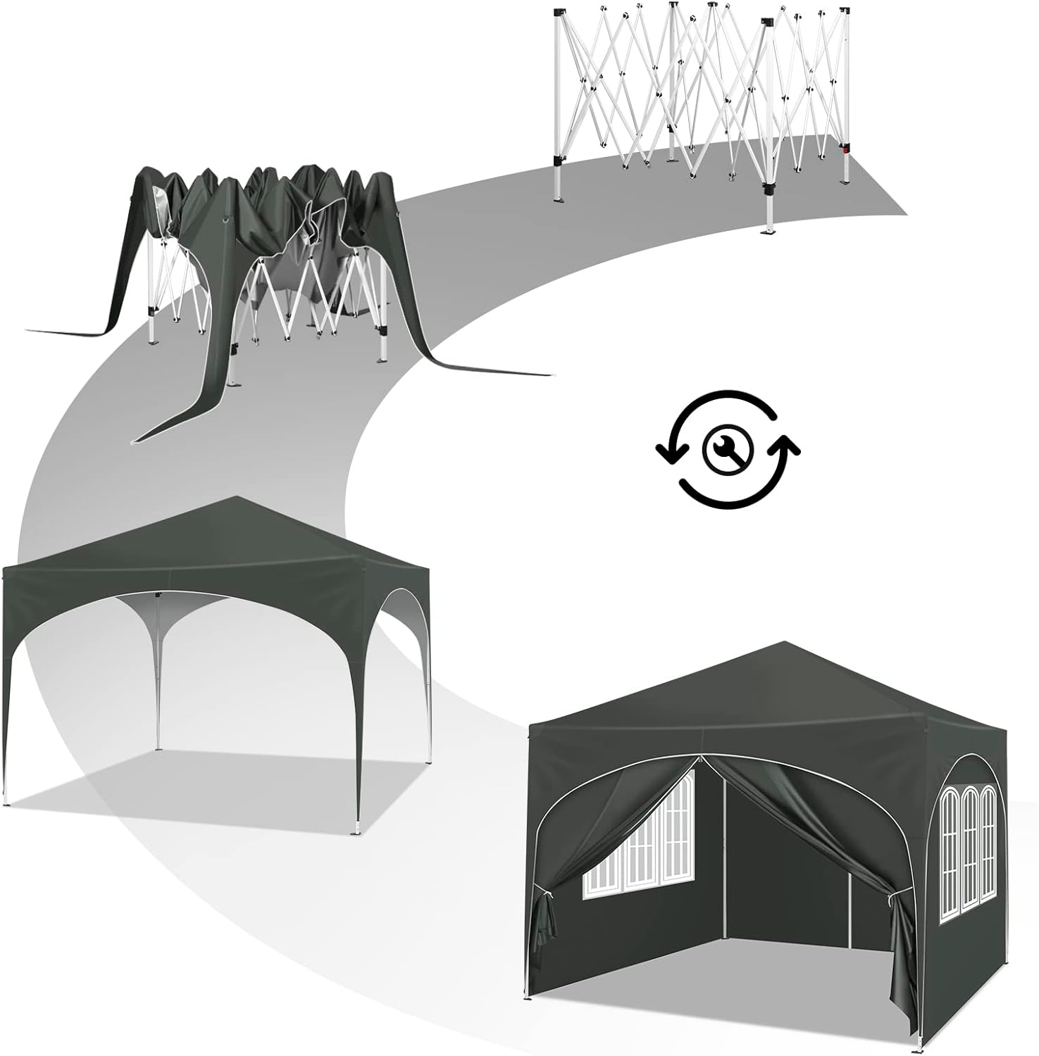 WOLTU Pavillon, Faltpavillon 3x3 m, mit 4 Seitenwänden, Partyzelt wasserabweisend UV-Schutz 50+, höhenverstellbarer Gartenpavillon, mit Tragetasche, für Outdoor Garten Camping Grau