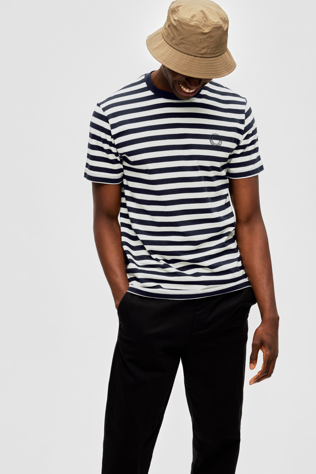 Camiseta listrada com detalhes, 100% algodão orgânico - Cinza escuro