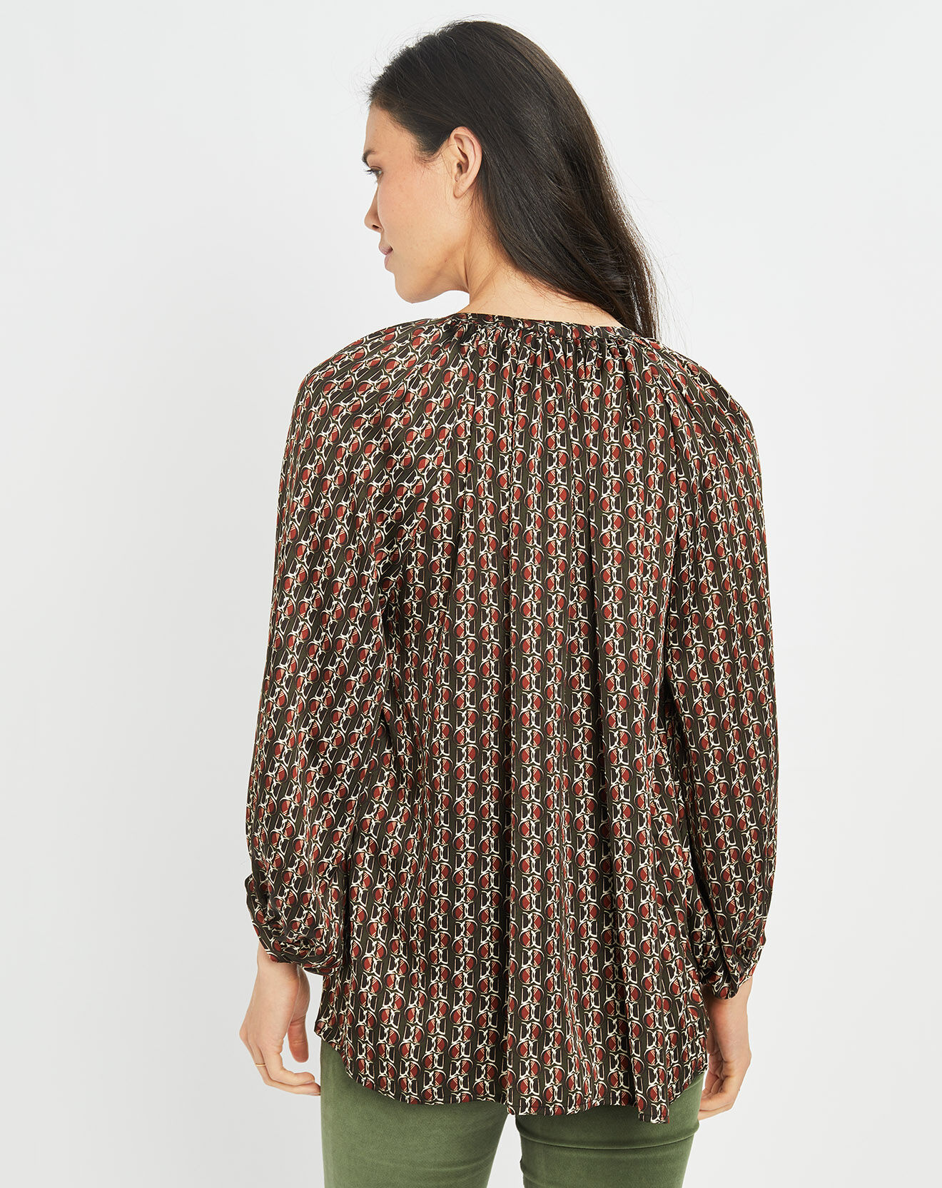 Lauren Vidal Blouse satinée Ciara imprimée forest kaki/marron