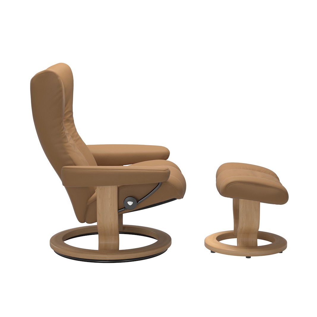 Wing (M) Classic lenestol med krakk Hud Paloma Spesial Taupe og Classic understell eik