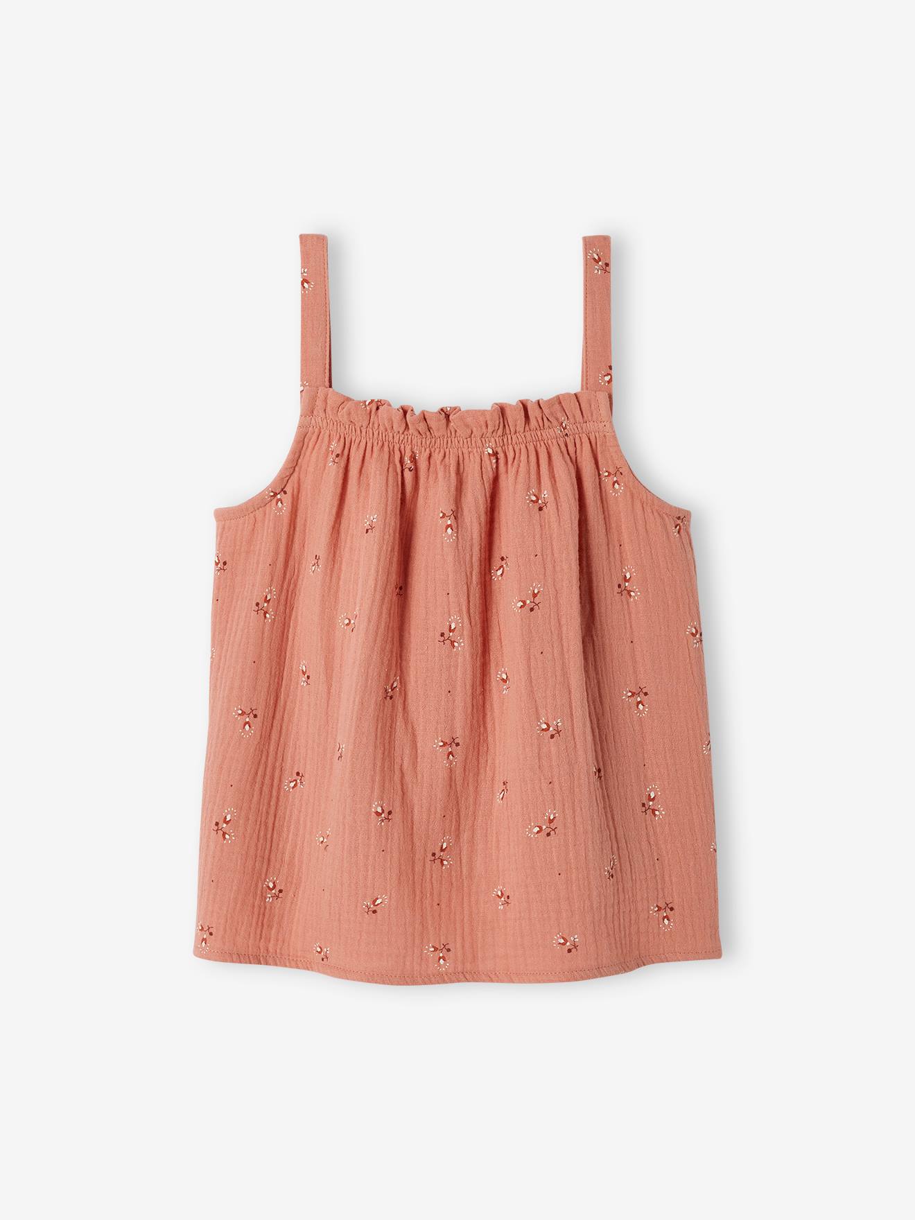 Regata lisa rosa claro de algodão chiffon para meninas