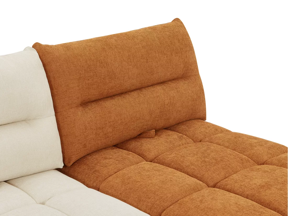 Canapé d'angle modulable dossier avance-recule en tissu texturé beige et terracotta APOLIU