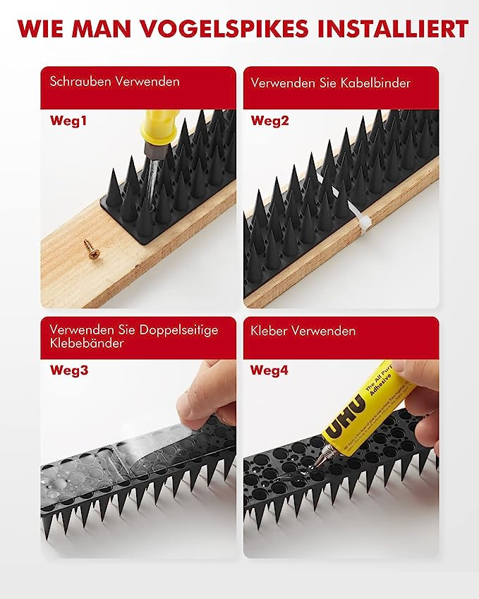 (12er Set) 45cm Kunststoff Vogel Schutz Tauben Abwehr Spikes - Schwarz