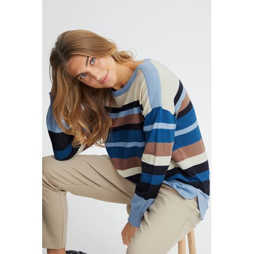 Fransa Stribet Striktrøje, Powder Blue, S