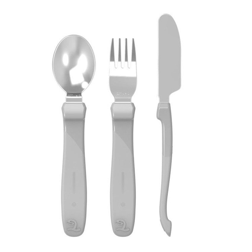 Set de 3 couverts d’apprentissage en inox 12+ mois – Gris Pastel - Ecru