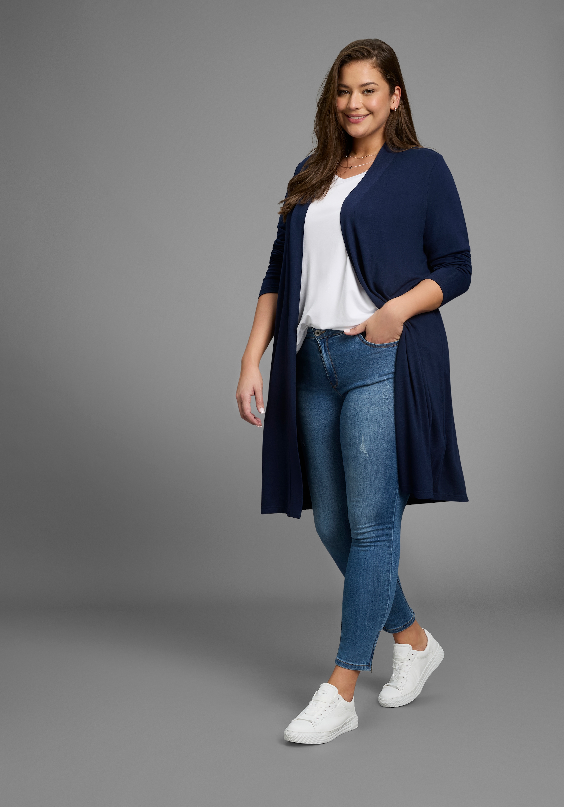 Laura Scott CURVE Longstrickjacke aus weichem, angenehmem fliessendem Jerseymaterial - GROSSE GRÖSSE