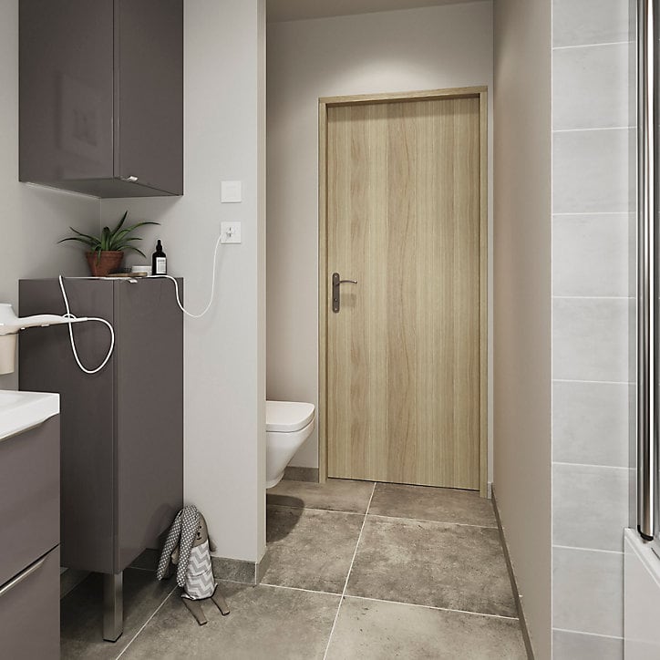 Bloc-porte Alpille effet chêne naturel H.204 x l.83 cm, réversible