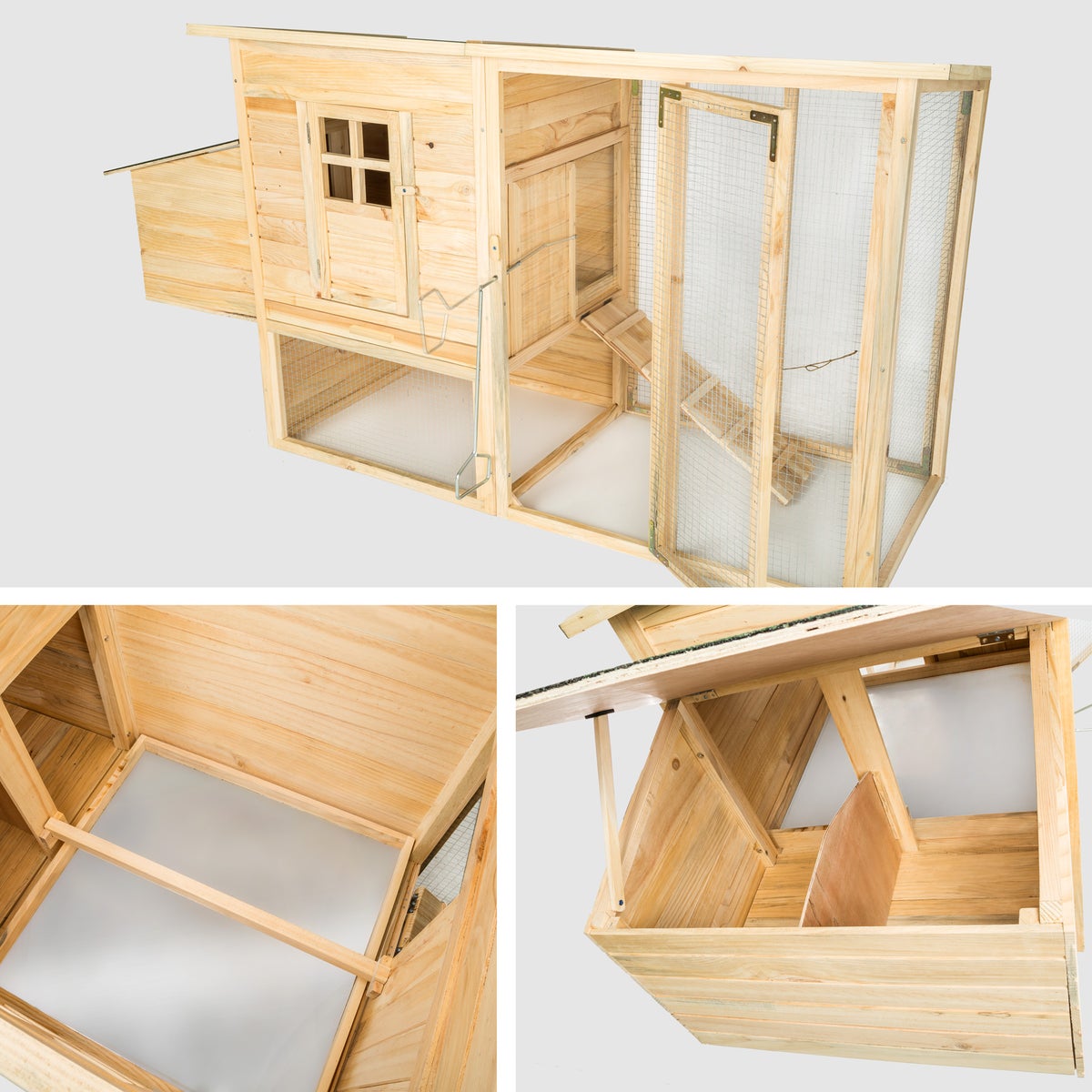 tectake Isabella houten kippenhok, 198 x 75 x 102 cm