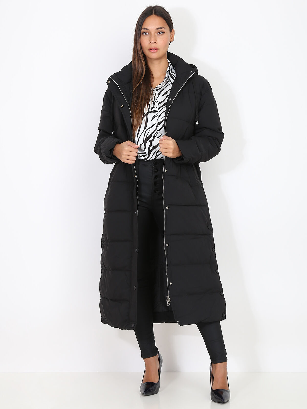 Longue doudoune oversize à capuche- Noir