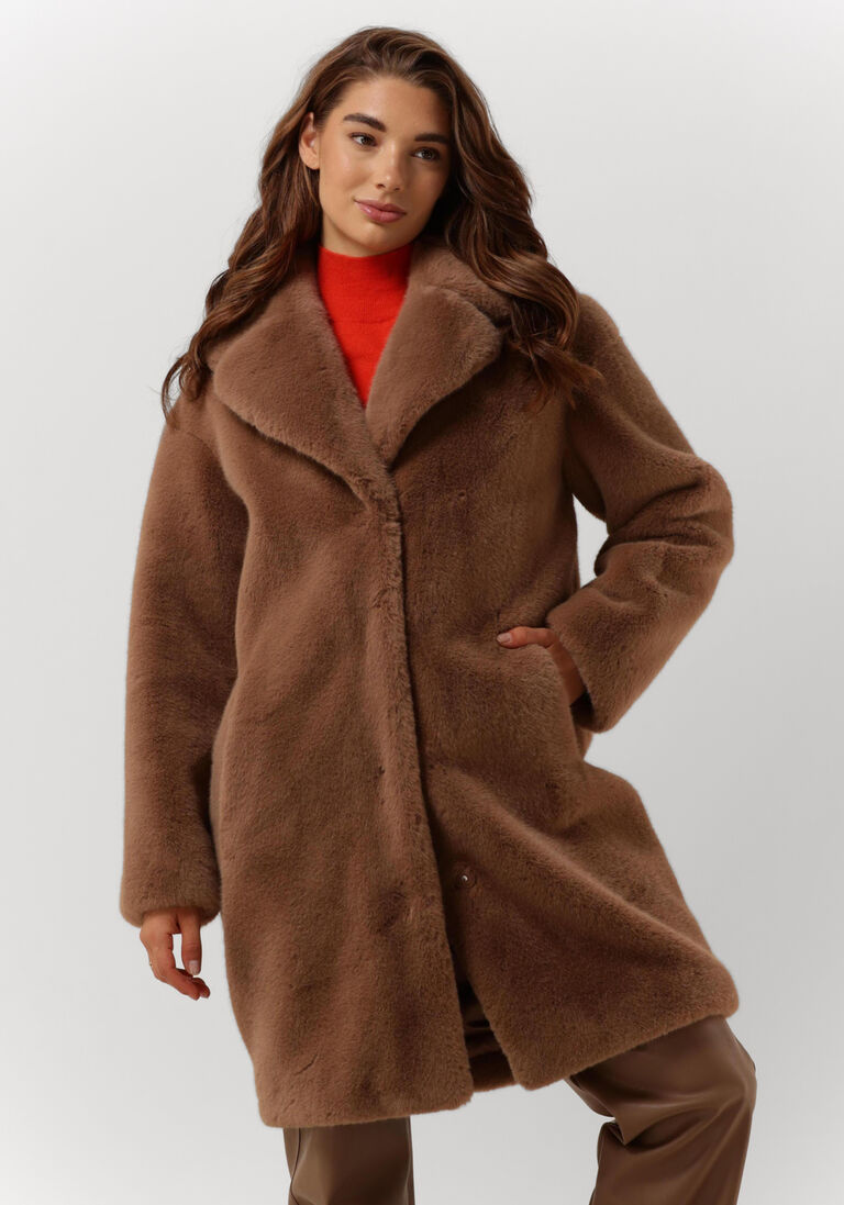 STAND STUDIO taupe stand studio faux fur jas camille cocoon coat