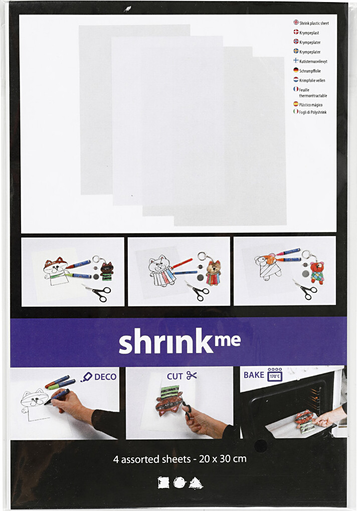 Krympeplast - 20X30 CM - Tykkelse 0,3 MM - Blank Transparent - Mat Transparent - Mat Hvid - 4 Ark