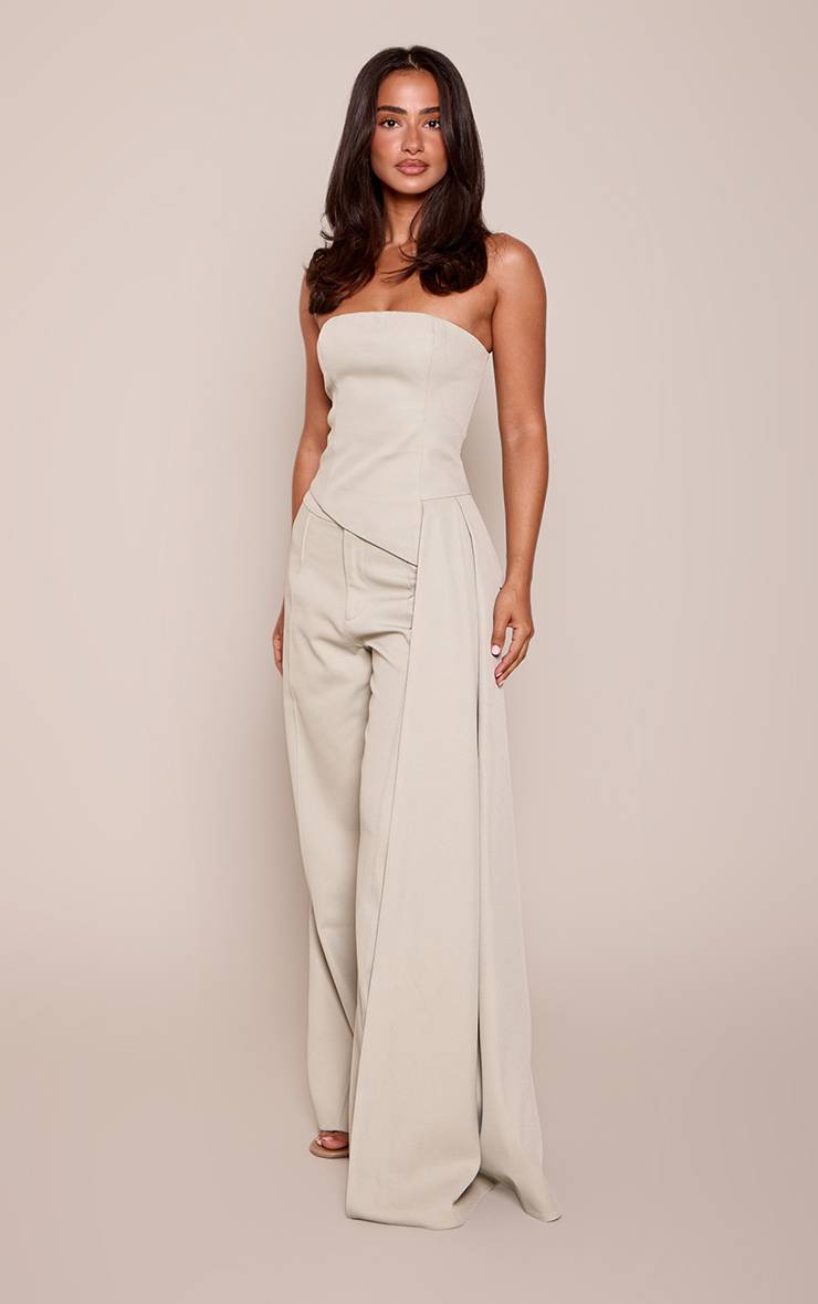Vert Sauge Pantalon Large Taille Haute Avec Coutures Frontales En Tissu Tissé Pour Petite Taille - Ensemble Coordonné