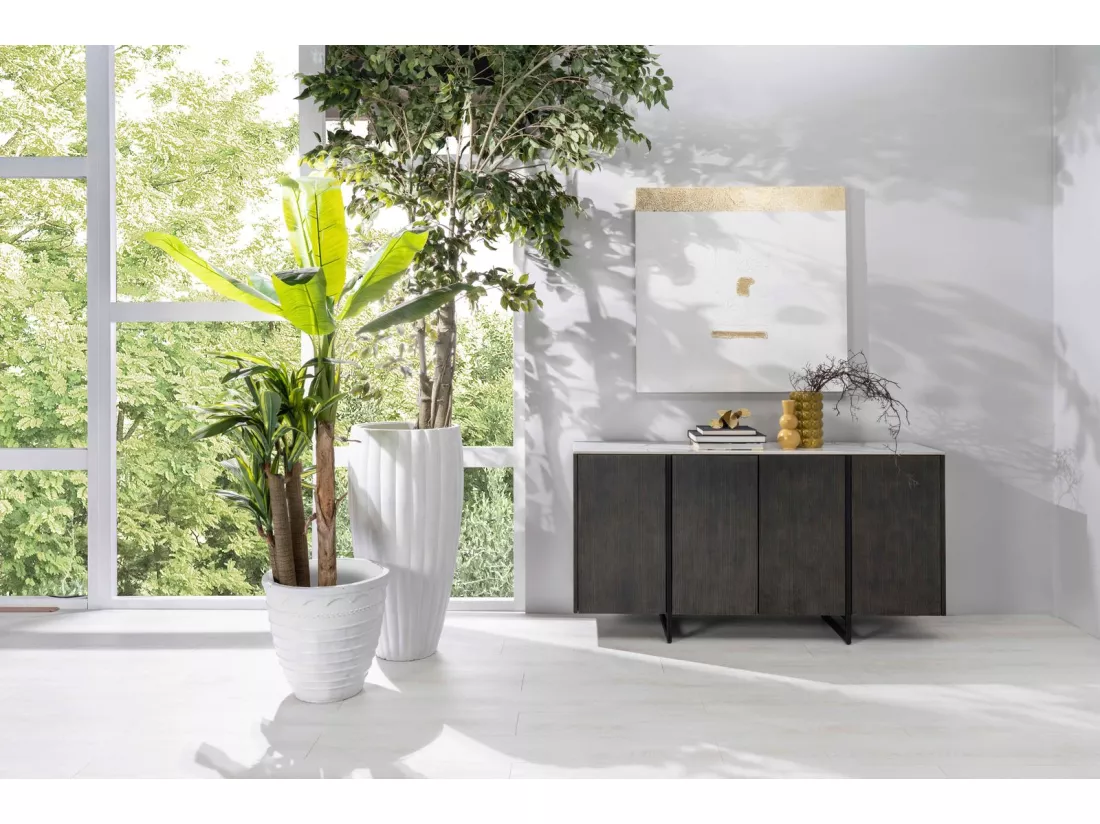 Alpha Buffet 4 portes (160 x 40 x H 85 cm) en céramique gris foncé