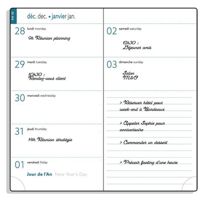 Agenda de poche spiralé Amélie EasyTime 17 - 1 semaine sur 2 pages - 9 x 17,5 cm - disponible dans différentes couleurs - Exacompta