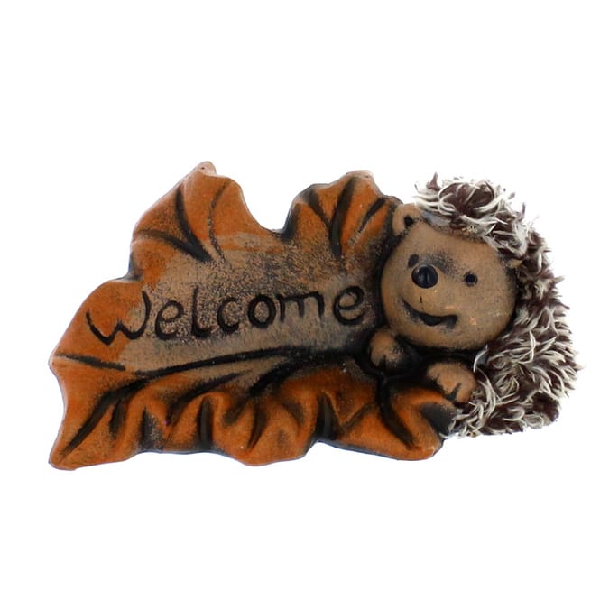 Igel mit Blatt - Welcome - aus Keramik - ca. 15,5 x 7 x 7,5 cm