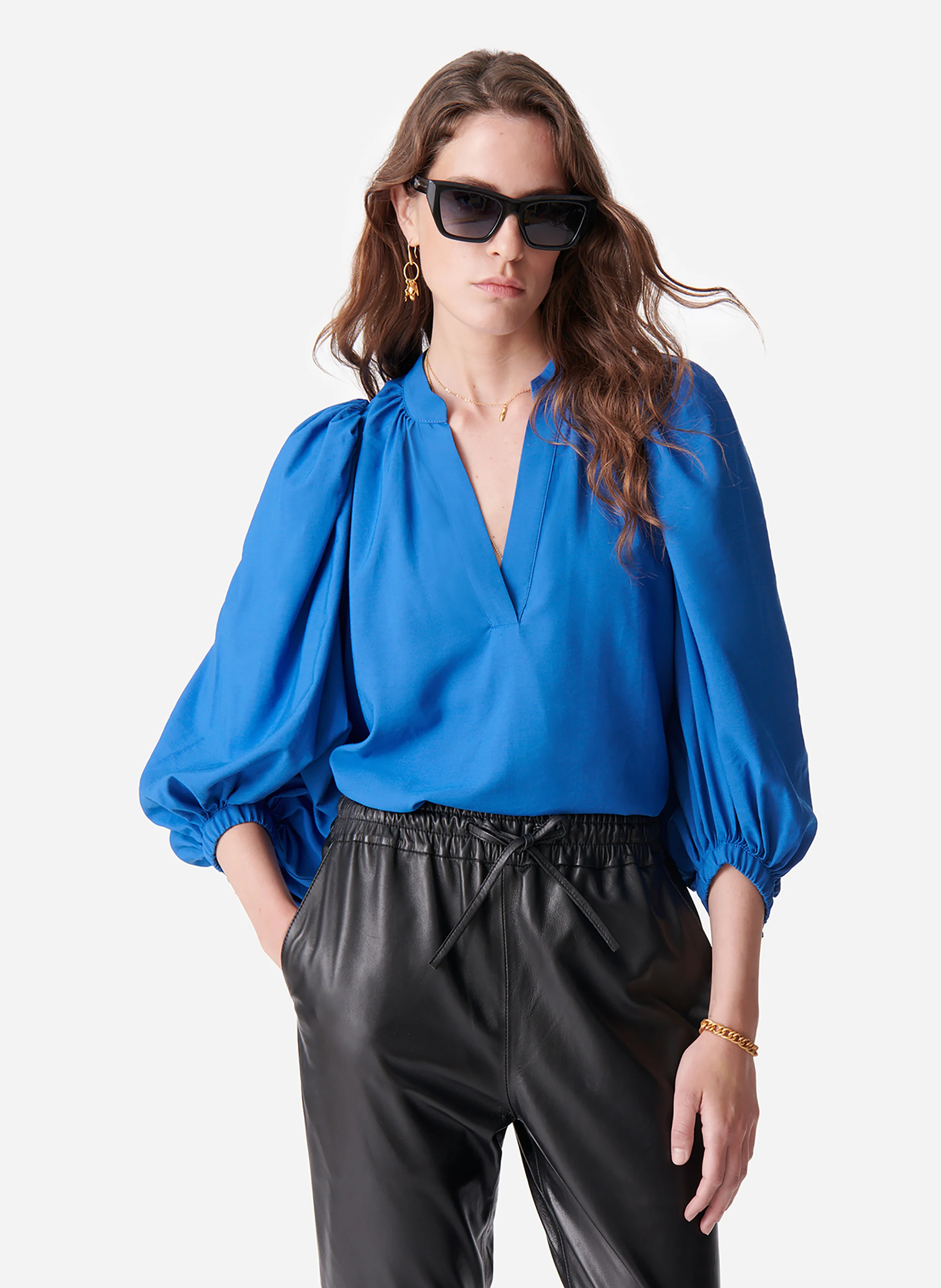 BELL - Blouse col V droite | Bleu