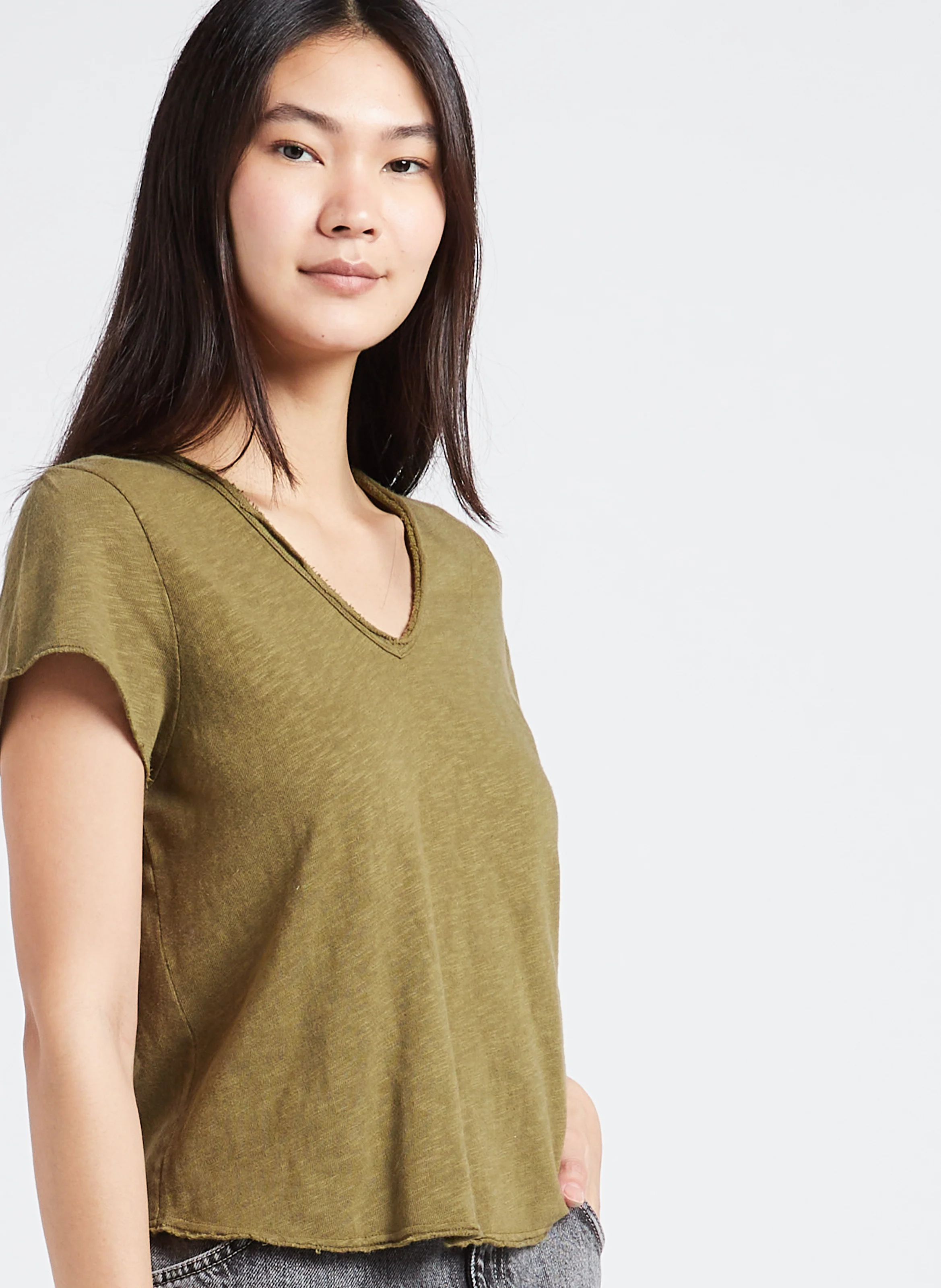 SONOMA - Tee-shirt droit col V en coton | Kaki