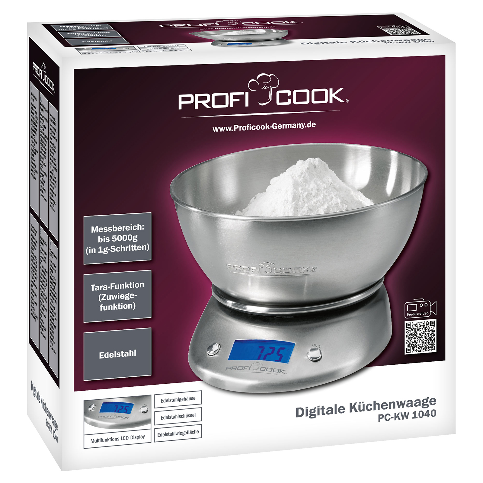 PROFICOOK LCD-Küchenwaage - Edelstahl - bis 5 Kilogramm