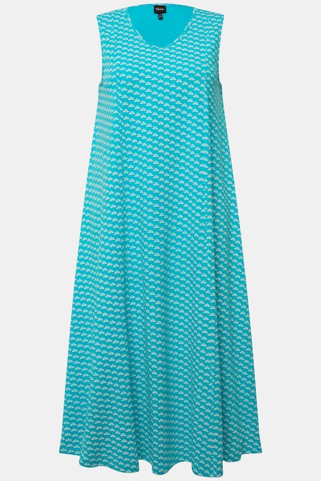 Jersey-Maxikleid, A-Linie, V-Ausschnitt, ärmellos