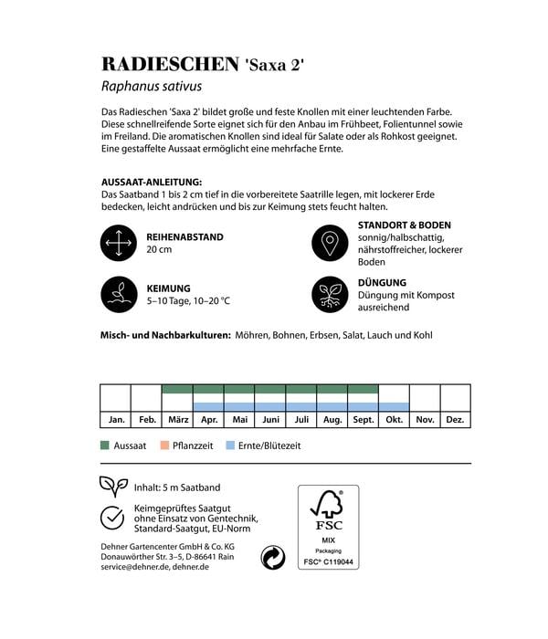 Dehner Saatband Radieschen 'Saxa 2', L5 m