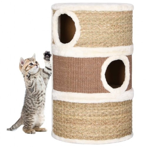 Arranhador de gato em formato de barril com cavernas, marrom